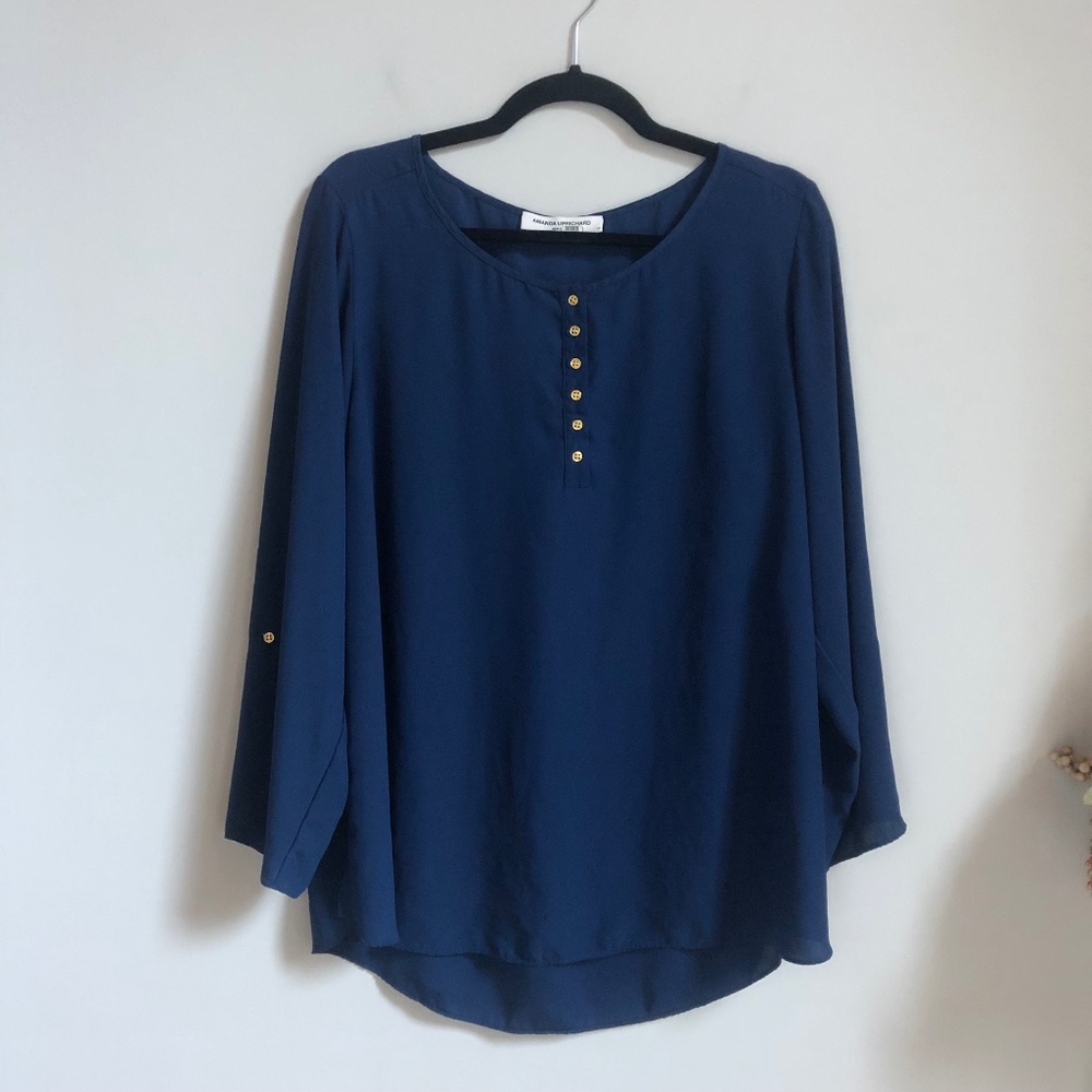 Amanda Uprichard Dark Blue Long Sleeve Blouse